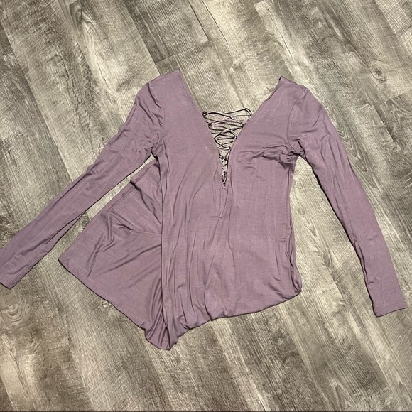 Long Sleeve Purple Lace Up Midi Dress - Picture 2 of 2